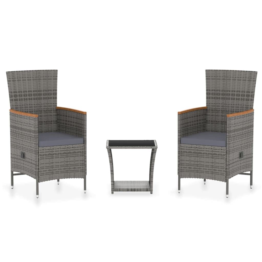 vidaXL Patio Lounge Set with Cushion 3 Pieces Garden Outdoor Balcony Backyard Terrace Sofa Seating Home Furniture Poly Rattan Gray