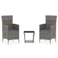 vidaXL Patio Lounge Set with Cushion 3 Pieces Garden Outdoor Balcony Backyard Terrace Sofa Seating Home Furniture Poly Rattan Gray