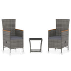 vidaXL Patio Lounge Set with Cushion 3 Pieces Garden Outdoor Balcony Backyard Terrace Sofa Seating Home Furniture Poly Rattan Gray
