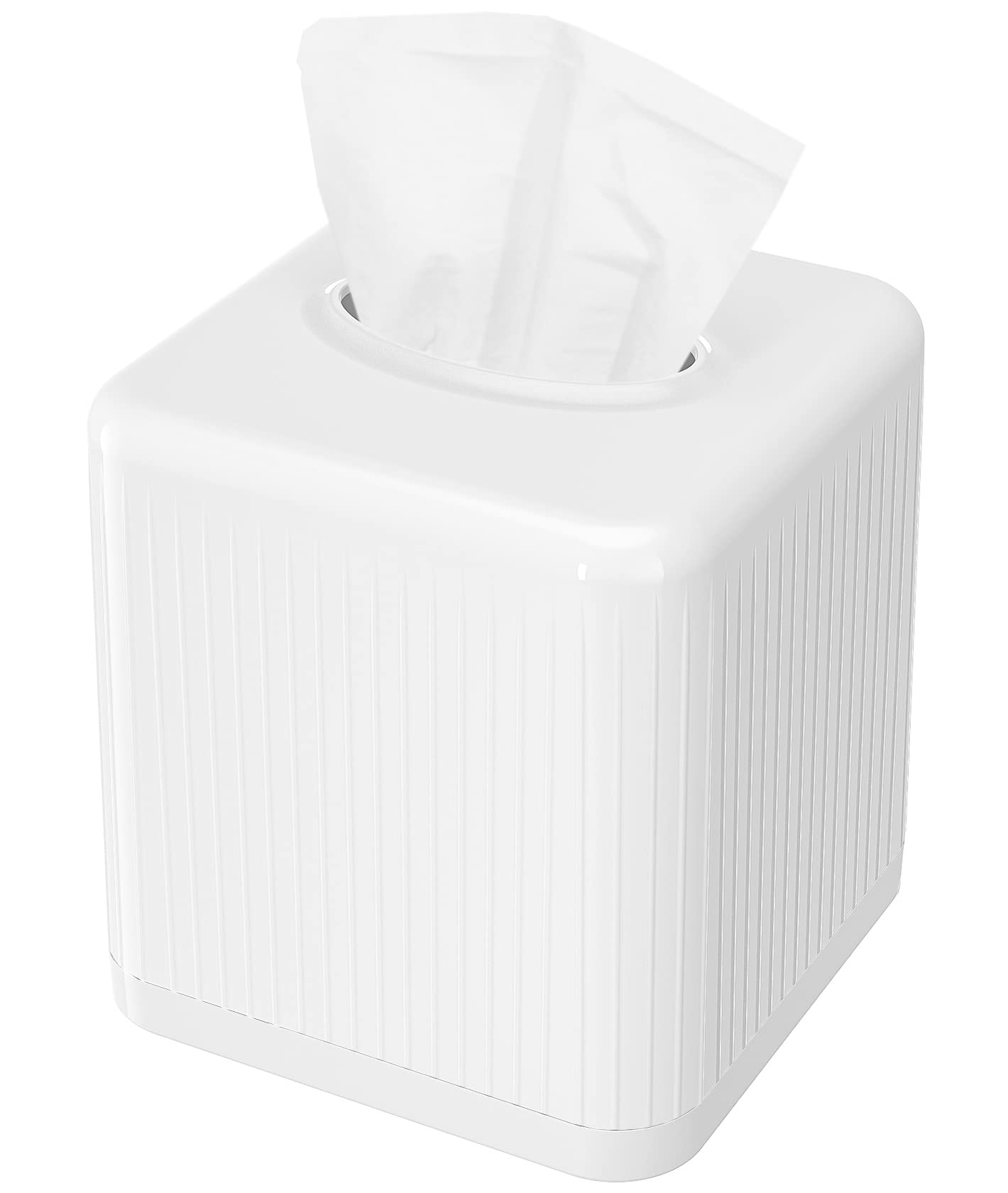 Livelab Tissue Box Cover with Base, Square Plastic Tissue Box Holder Decorative Tissue Cover Modern Cube Facial Tissue Dispenser