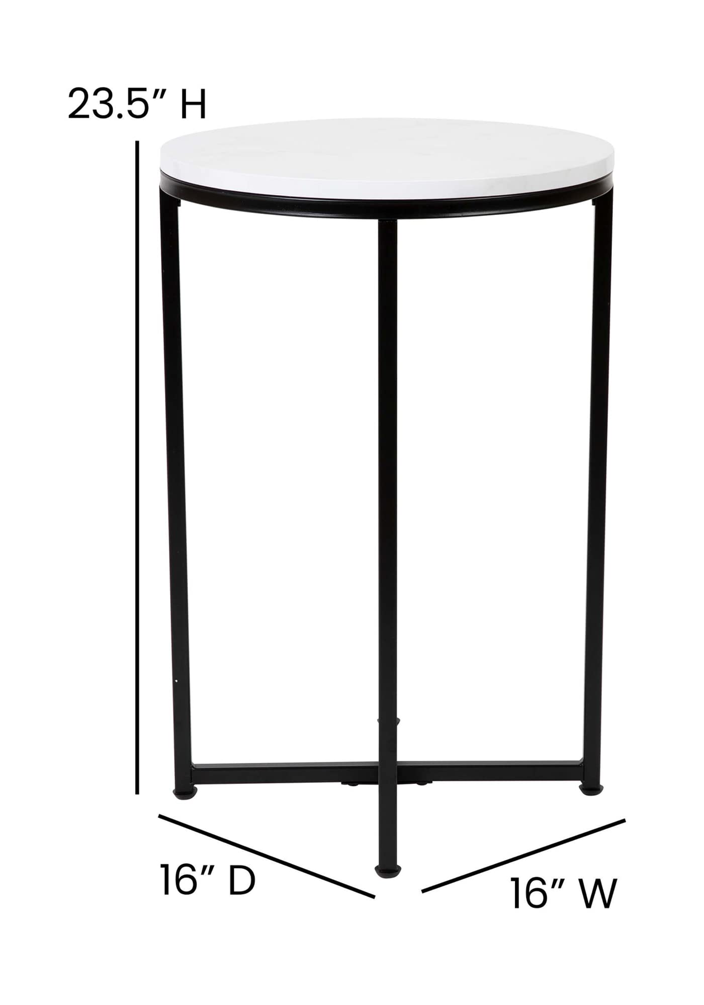 Flash Furniture Hampstead Collection End Table - Modern White Marble Finish End Table - Crisscross Matte Gold Frame