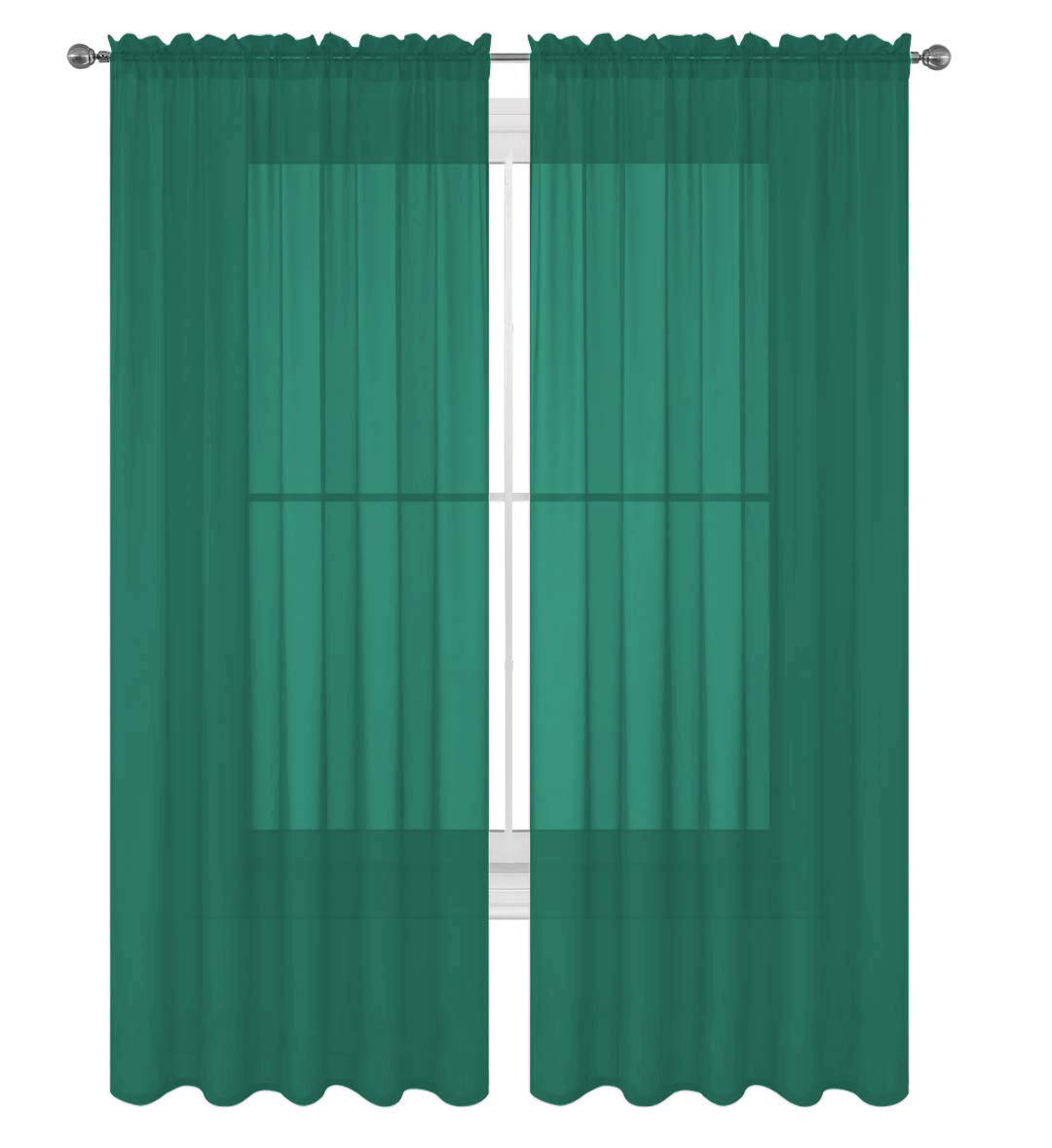 Decotex 2 Piece Solid Elegant Sheer Curtains Fully Stitched Panels Window Treatment Drape (54' X 63', Teal)