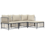 vidaXL 5-Piece Patio Lounge Set – Anthracite Poly Rattan Outdoor Furniture Set, Includes Cushions and Coffee Table, Durable and Weather-Resistant