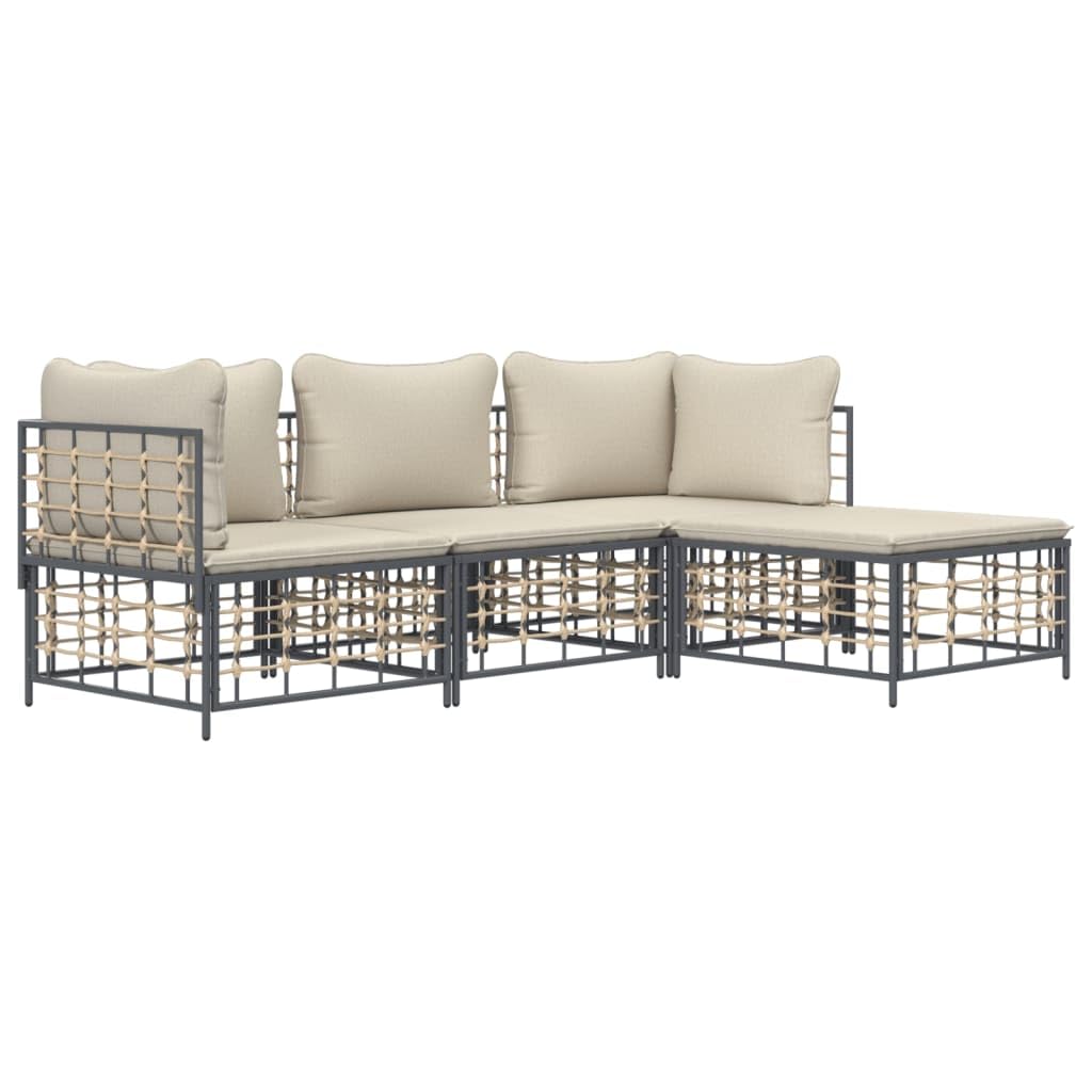vidaXL Patio Furniture Set 4 Piece, Outdoor Sectional Sofa with Cushions, Wicker Furniture Set for Porch Lawn Garden Backyard, Anthracite Poly Rattan
