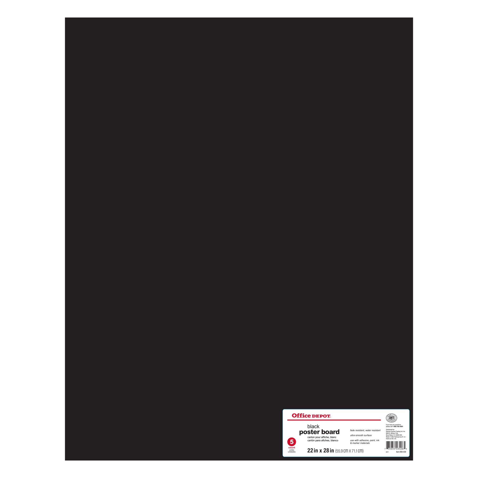 Office Depot Poster Boards, 22In. X 28In., Black, Pack Of 5, 23406