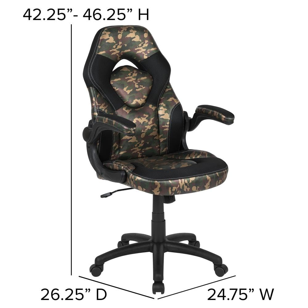 Flash Furniture X10 Gaming Chair Racing Office Ergonomic Computer Pc Adjustable Swivel Chair With Flip-Up Arms, Camouflage/Black Leathersoft