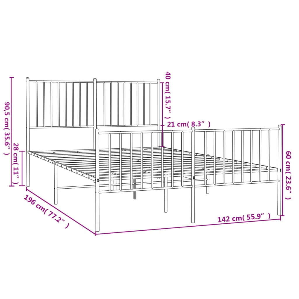 vidaXL Modern Double Bed Frame, Robust Powder-Coated Steel Construction, Functional Headboard and Footboard, Extra Under-Bed Storage, Easy Assembly Required, Fits 53.9"x74.8" Mattress, Classic Bla...