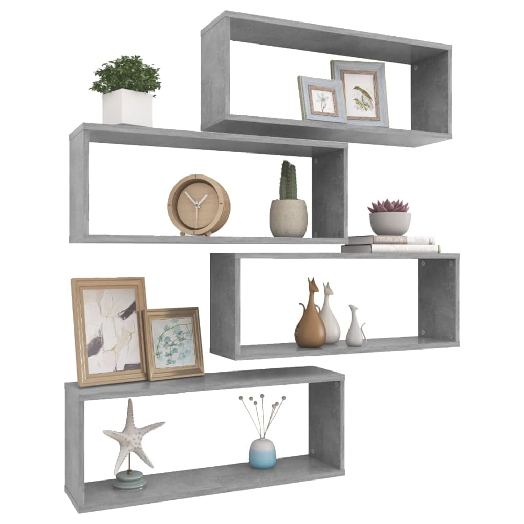 vidaXL Wall Cube Shelves 4 pcs Concrete Gray 23.6&quot;x5.9&quot;x9.1&quot; Engineered Wood