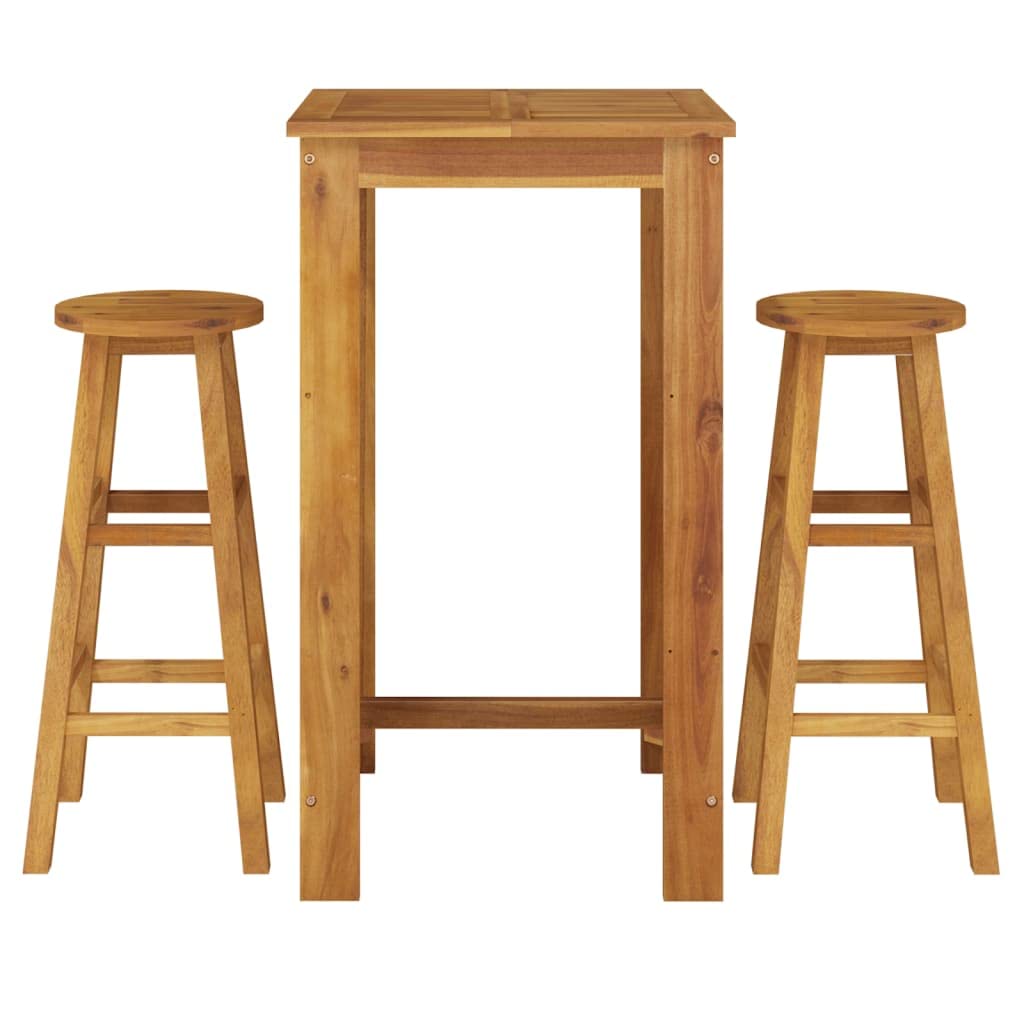 vidaXL Patio Dining Set 3 Piece, Outdoor Hightop Table and Chairs, Counter Height Desk, Pub Table Set for Porch Backyard, Farmhouse, Solid Acacia Wood Brown