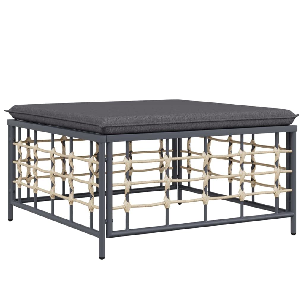 vidaXL Modern Patio Footstool with Thickly Padded Dark Gray Cushion - Comfortable, Weather-Resistant PE Rattan - Sturdy Powder-C
