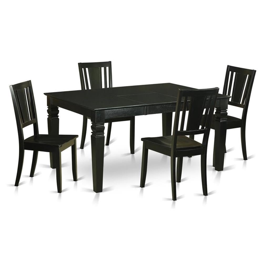 East West Furniture WEDU5-BLK-W 5 Piece Dining Room Furniture Set Includes a Rectangle Kitchen Table with Butterfly Leaf and 4 Dining Chairs, 42x60 Inch, Black