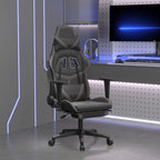 vidaXL Faux Leather Gaming Chair with Footrest, Black and Gray, Adjustable Backrest and Seating, Perfect for Intense Gaming Sessions, Lightweight and Convenient