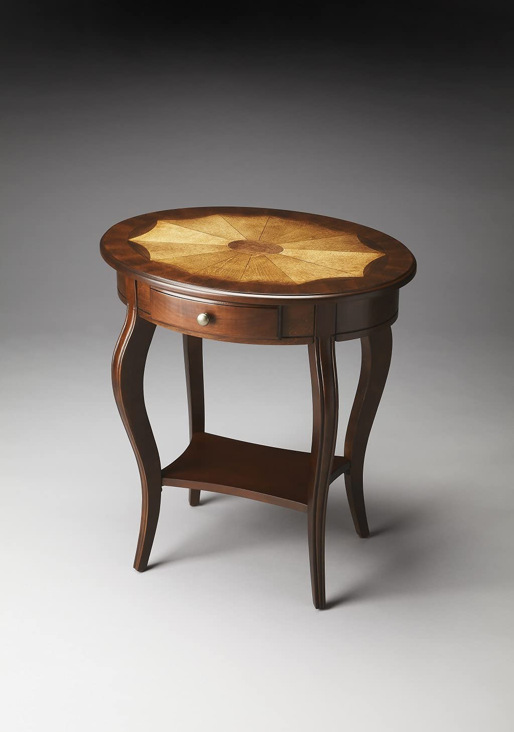 HomeRoots Dark Brown Rubberwood Solids, MDF, Nickel Jeanette Plantation Cherry Oval Accent Table