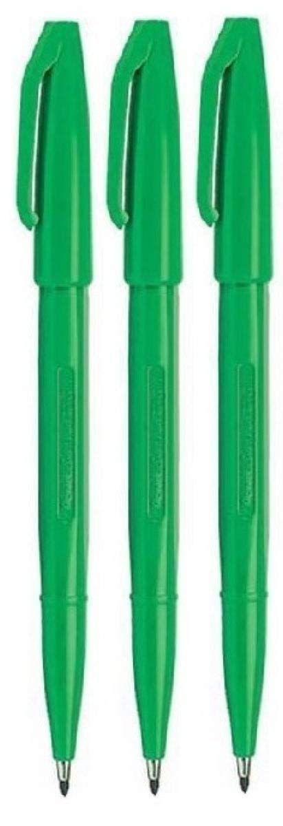 Pentel Green Original Sign Pen S520 Fibre Tip Marker Pens Colour Fineliner 2Mm Nib 1Mm Line Width (Pack Of 3)