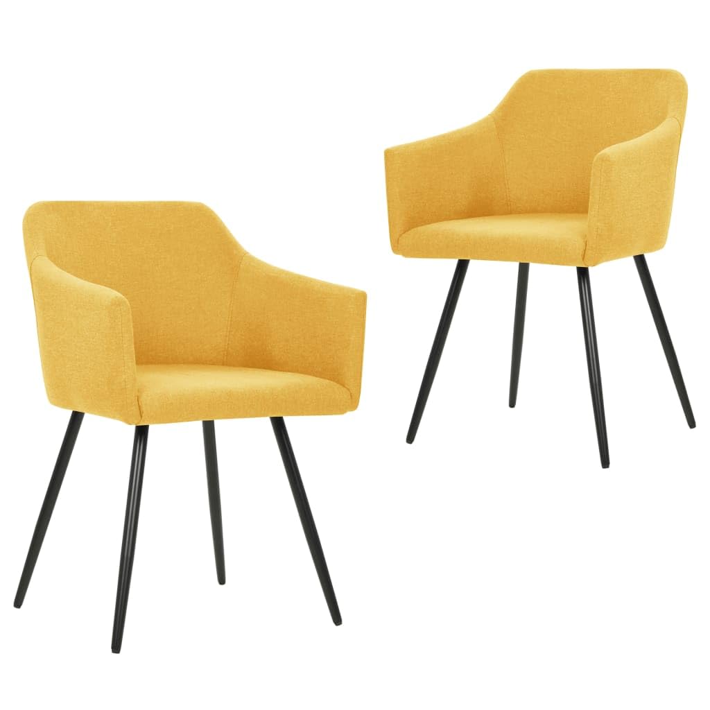vidaXL Accent Dining Chairs 2-Pack - Yellow Fabric, Metal Legs, Ergonomic, 21.3&quot; x 24.4&quot; x 31.5&quot;