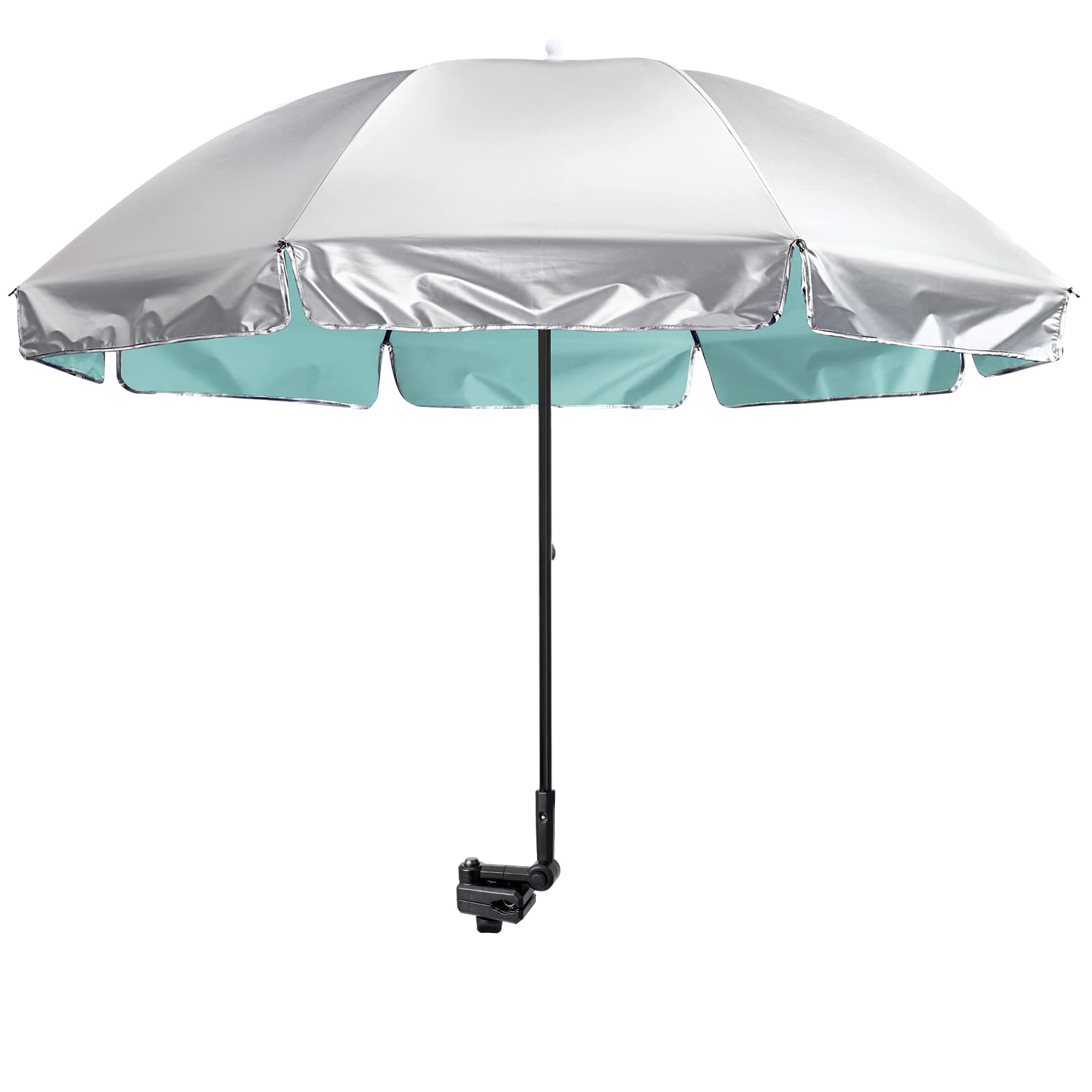 G4Free Upf 50+ Universal Clamp On Umbrella Adjustable Outdoor Uv Protection Beach Chair Umbrella For Strollers, Wheelchairs, Patio Chairs, Beach Chairs, And Golf Carts(Lake Blue)