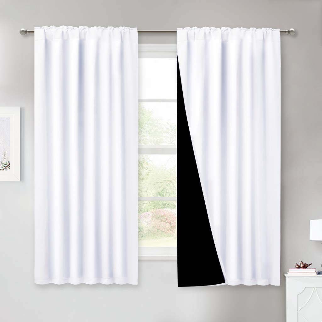 Nicetown 100% Blackout Window Curtain Panels, Cold And Full Light Blocking Drapes With Black Liner, 54 Inches Drop Thermal Insul