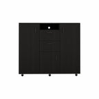 HomeRoots Particle Board Black Three Door Closet with Two Drawers