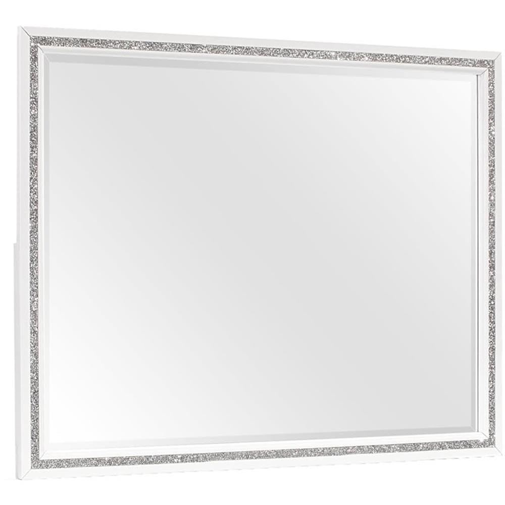Global Furniture Usa Lily White Wood Mirror With Crushed Crystal Accent