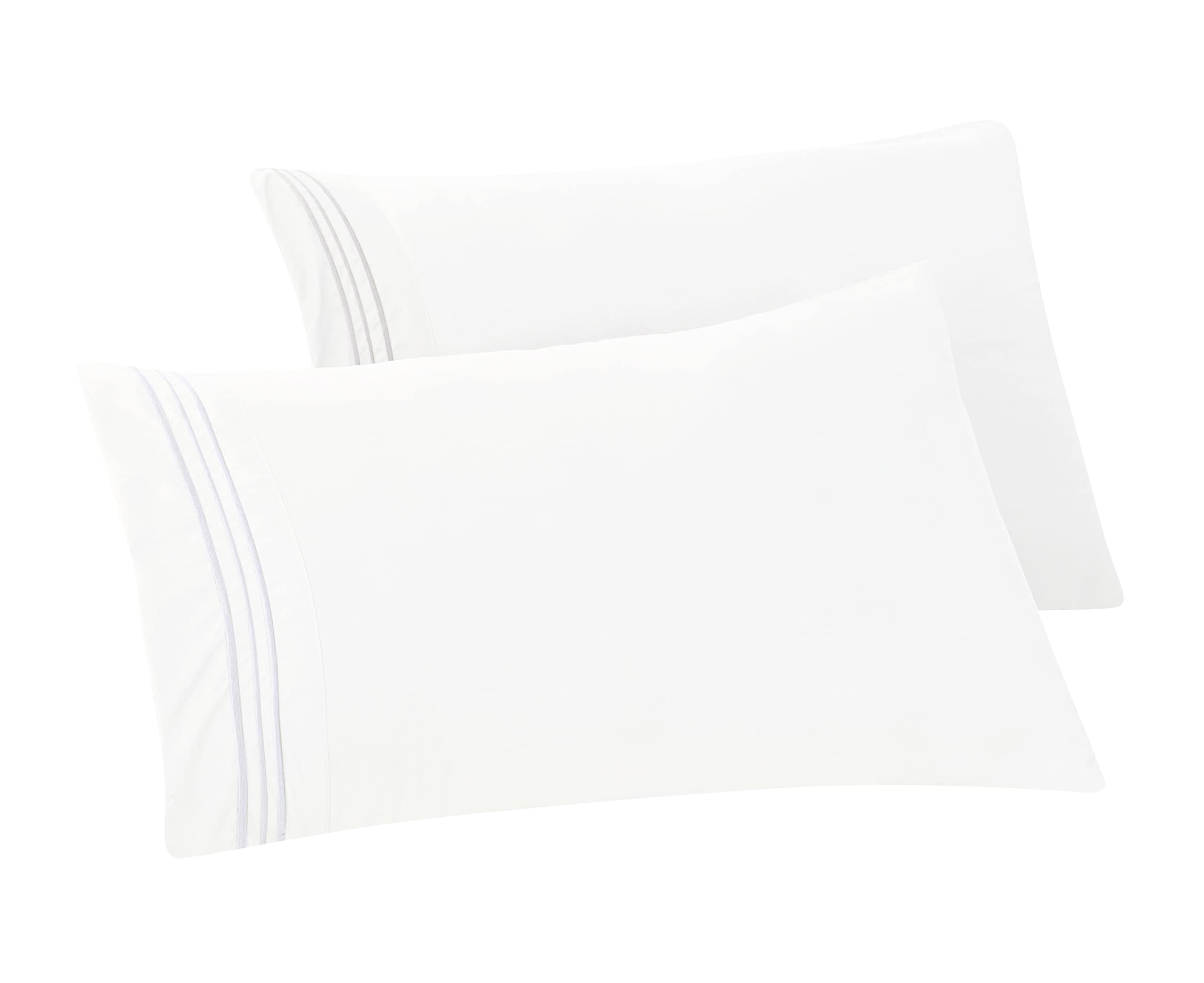 Elegant Comfort Solid Pillowcases 1500 Thread Count Egyptian Quality - Easy Care, Smooth Weave, Wrinkle And Stain Resistant, Easy Slip-On, 2-Piece Set, King Pillowcase, White