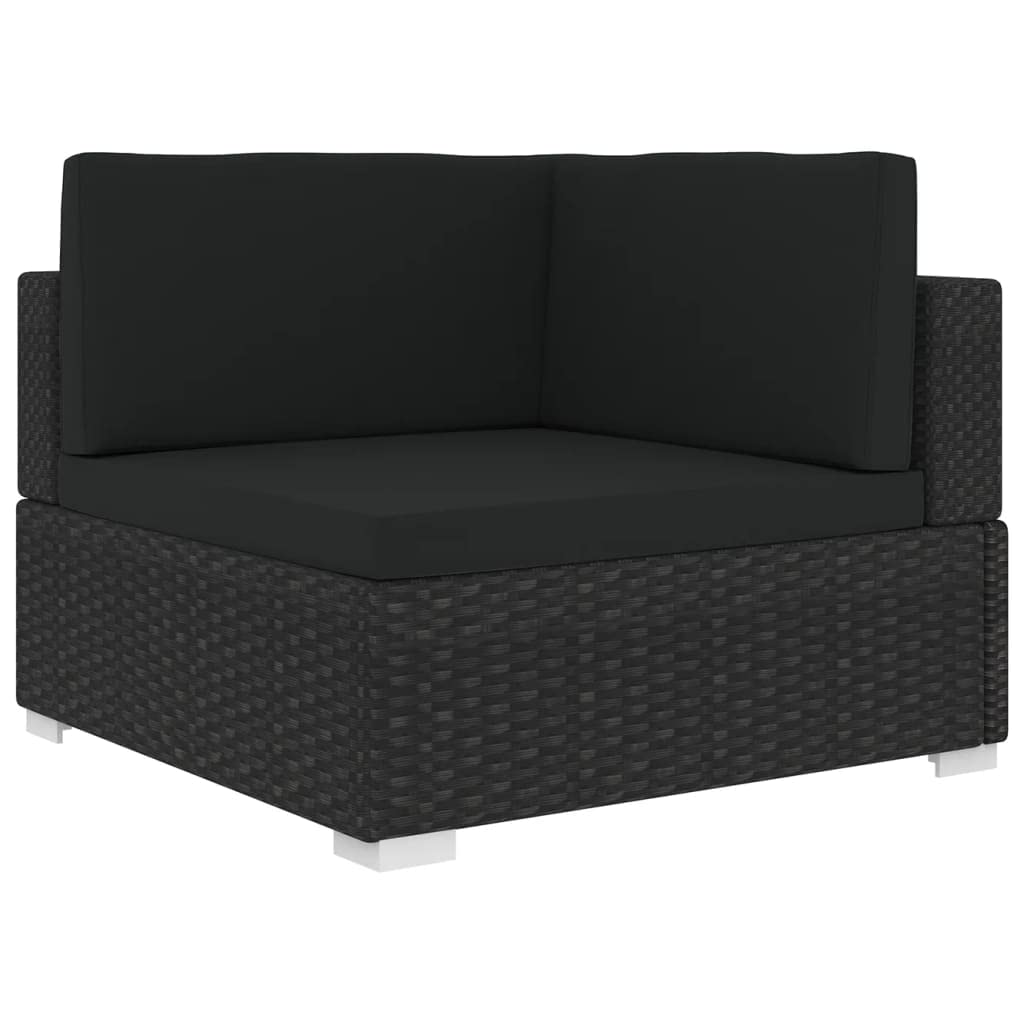 vidaXL Patio Furniture, Patio Rattan Sectional Sofa Chair Corner Seat with Cushions, Outdoor Leisure Chair for Porch Yard Garden, Poly Rattan Black