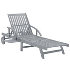 vidaXL Adjustable Acacia Wood Sun Lounger for Patio, Pool-Side, Garden and Outdoor - Balcony Reclining Chair with Backrest, Footrest, and Wheels - Gray Finish