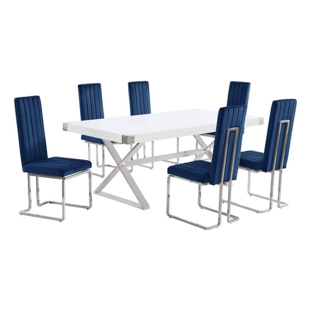 Best Quality Furniture D440/1-Sc340-7 Dining Set, 7-Piece, Navy Blue/Silver