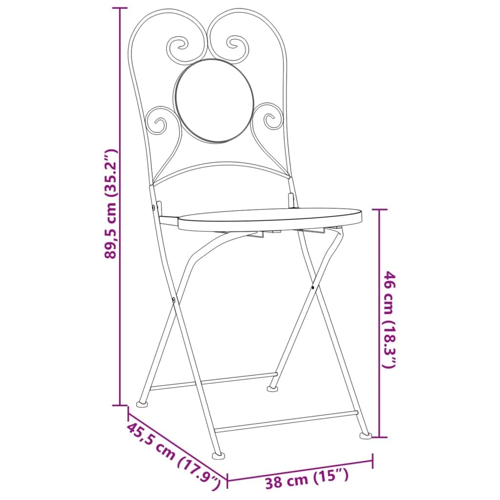 vidaXL Bistro Chairs - Foldable Ceramic Seating - 2 pcs Blue & White Mosaic - for Garden/Patio/Indoor - 15" x 17.9" x 35.2"