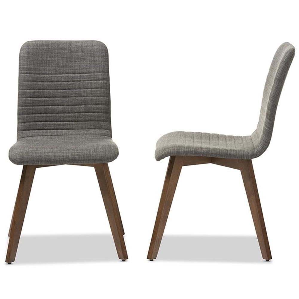 Baxton Studio 2 Piece Sugar Scandinavian Style Fabric Upholstered Walnut Dining Chair Set, Dark Gray
