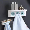 WallMounted Bathroom Shelf With Towel Hooks | White Plastic DrillFree Storage Rack For Toiletries & Organiser