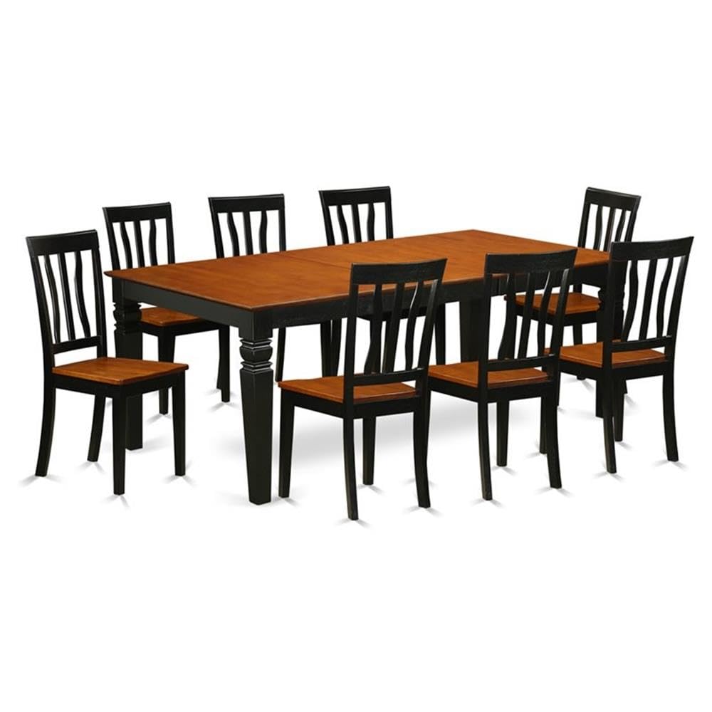 East West Furniture LGAN9-BCH-W 9 Piece Dining Table Set Includes a Rectangle Dining Room Table with Butterfly Leaf and 8 Wooden Seat Chairs, 42x84 Inch, Black & Cherry