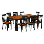 East West Furniture LGAN9-BCH-W 9 Piece Dining Table Set Includes a Rectangle Dining Room Table with Butterfly Leaf and 8 Wooden Seat Chairs, 42x84 Inch, Black & Cherry