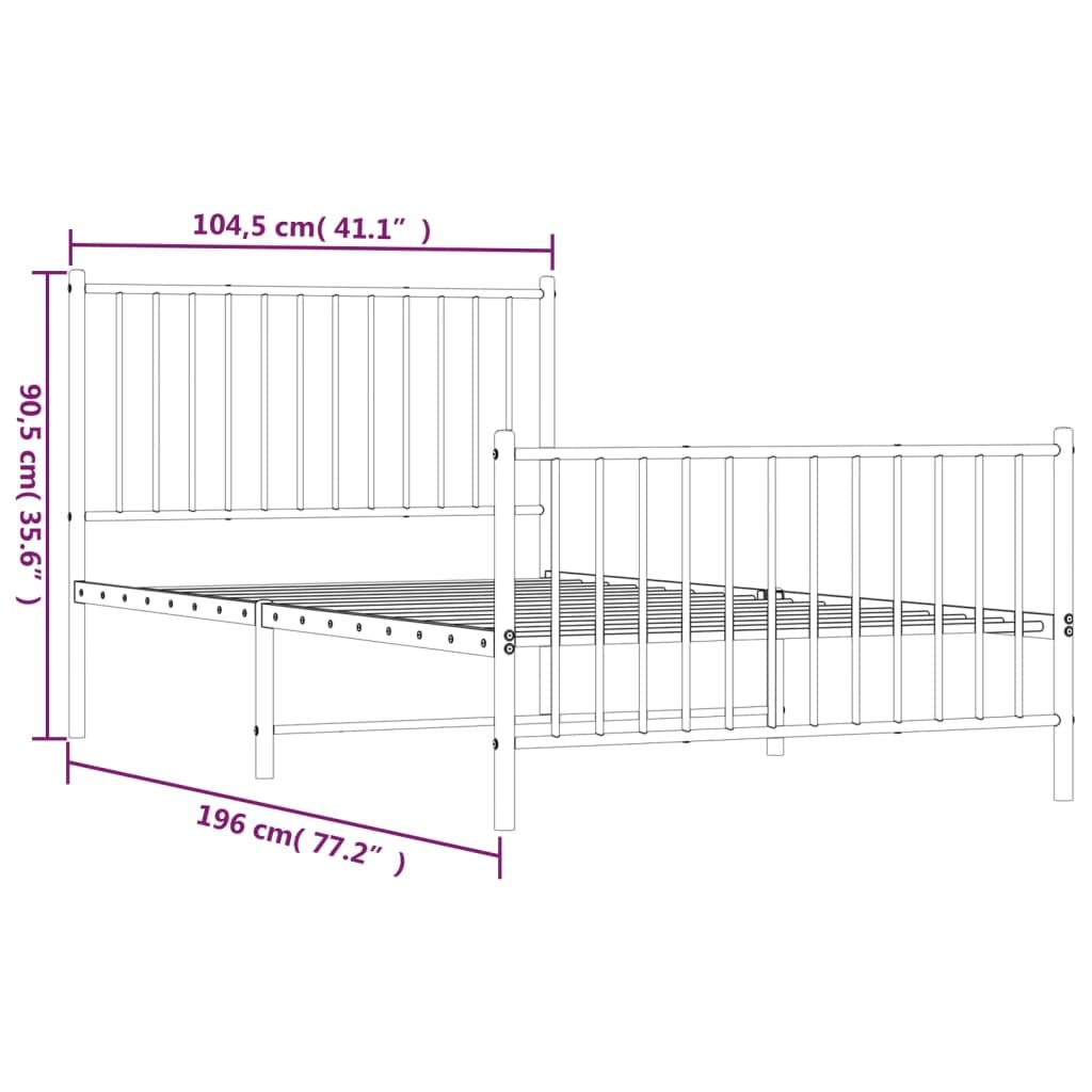 vidaXL 12-Inch Black Metal Twin Bed Frame with Headboard & Footboard, Heavy-Duty Construction with Under-Bed Storage for Modern Bedroom, No Box Spring Needed & Easy Assembly, No Mattress