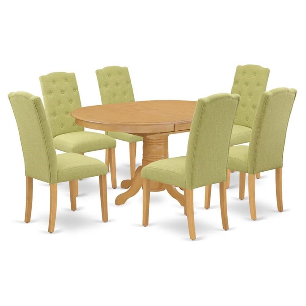 East West Furniture Avce7-Oak-07 7 Piece Modern Dining Table Set Consist Of An Oval Wooden Table With Butterfly Leaf And 6 Limelight Linen Fabric Parson Chairs, 42X60 Inch, Oak