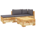 vidaXL Patio Furniture Set 4 Piece, Sectional Sofa with Cushions, Patio Lounge Set with Coffee Table for Garden Lawn Backyard, Solid Wood Teak