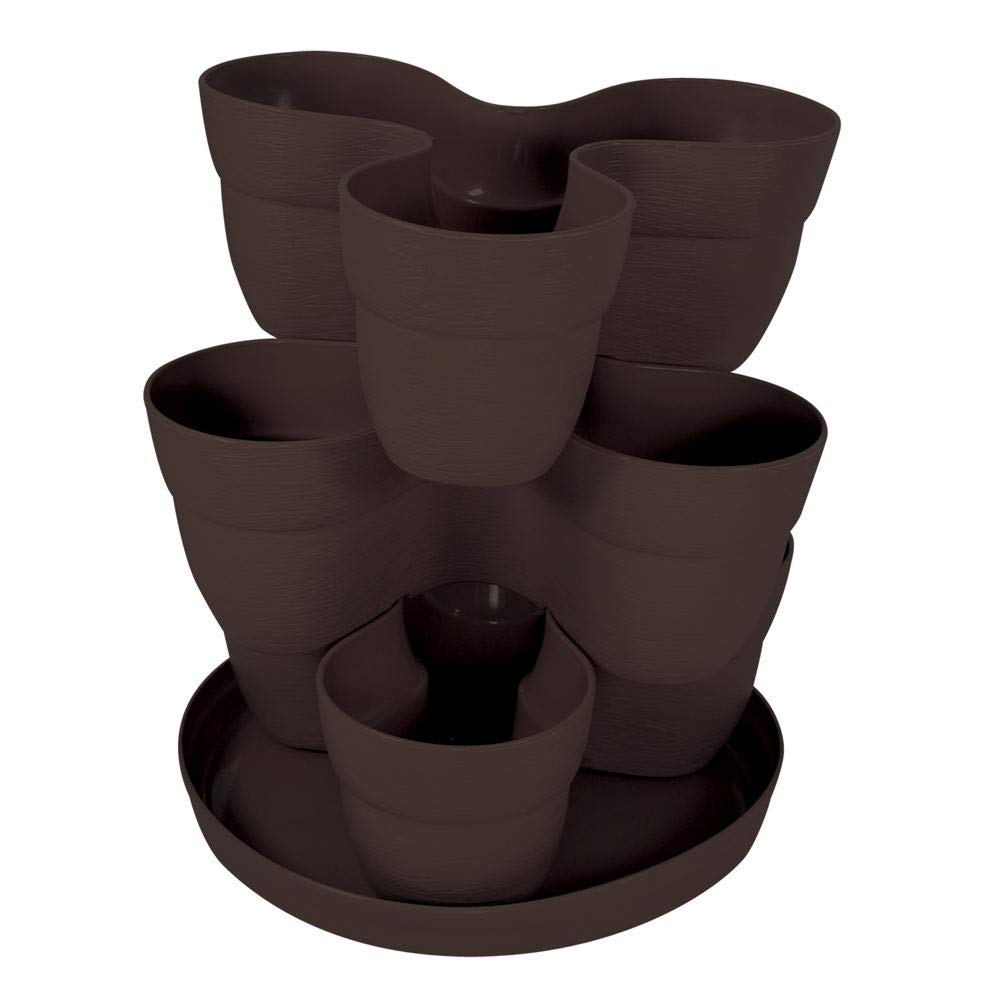 Emsco Bloomers Stackable Flower Tower Planter - Holds Up To 9 Plants - Great Both Indoors And Outdoors - Earth Brown