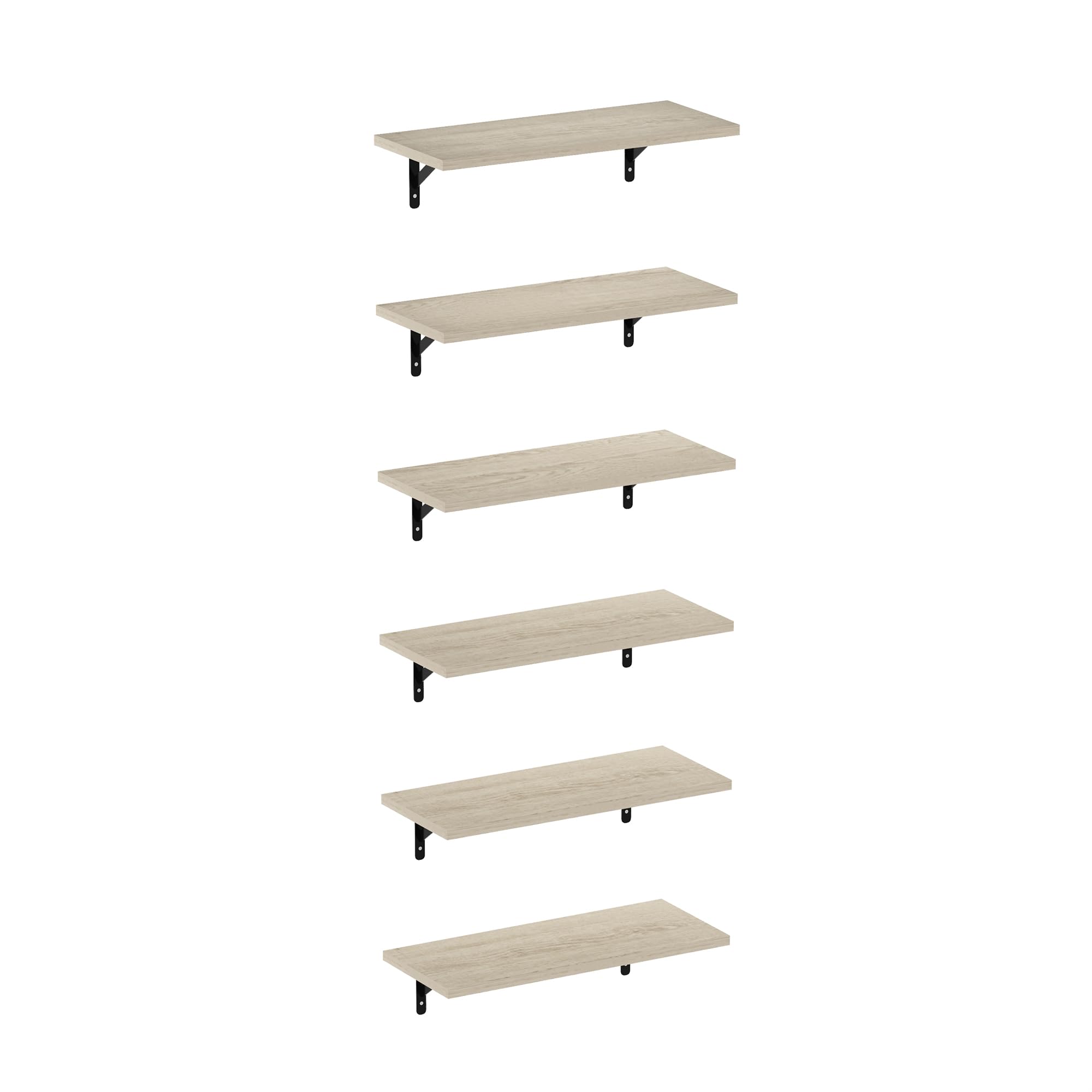 Furinno Rossi 18-Inch Wall Mounted Floating Display Shelves, Metropolitan Pine, Set of 6
