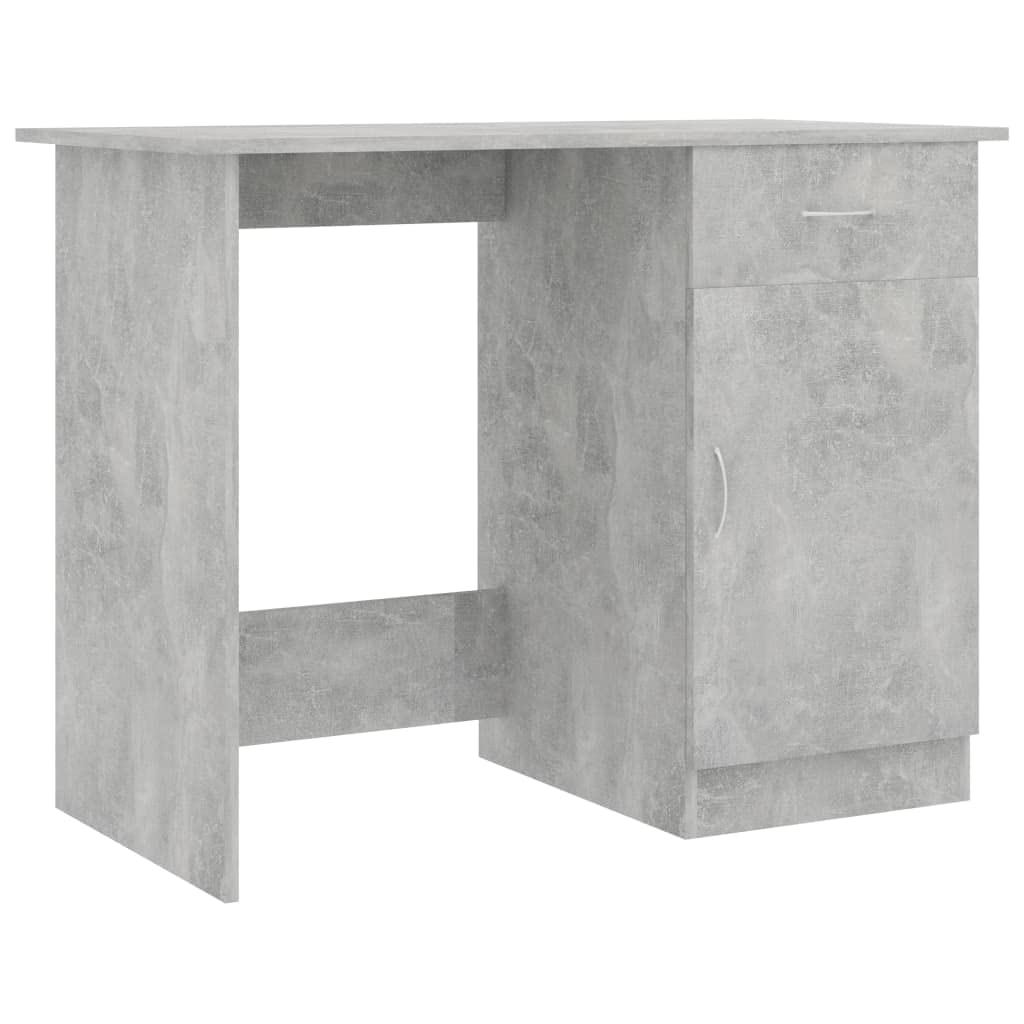 vidaXL Compact Engineered Wood Desk, Office/Study Furniture, Modern Concrete Gray with Drawer and Door