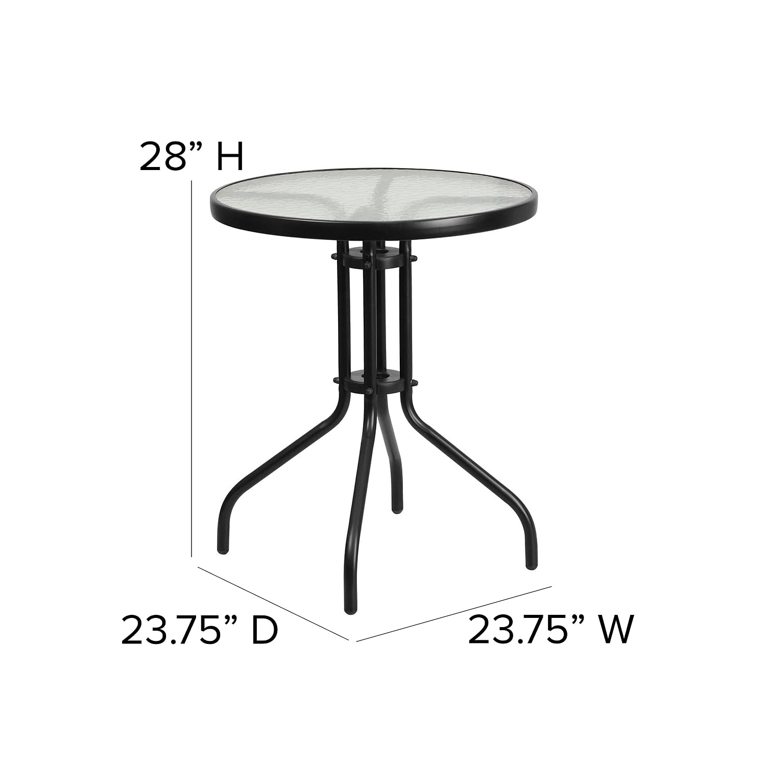 Flash Furniture 23.75'' Round Glass Metal Table With 2 Black Metal Aluminum Slat Stack Chairs