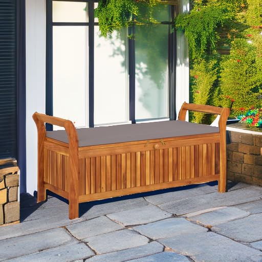 vidaXL Solid Acacia Wood Patio Storage Bench with Cushion - Thumbnail 4