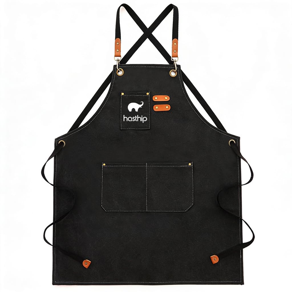 Hasthip Waterproof Apron For Home Kitchen, Grill, Restaurant, Workshop With Tool Pockets, Thicken Canvas Dustproof Apron, Adjust