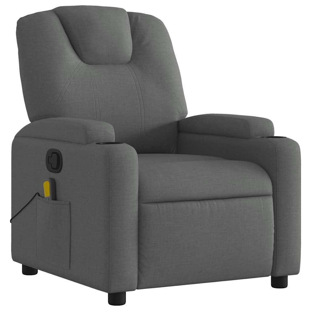 vidaXL Massage Recliner Chair - 6-Point Vibration Massage, Manual Reclining, Dark Gray Fabric, Cup Holders - for Living Room, Office, Lounge