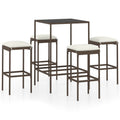 vidaXL Patio Bar Set 5 Piece, Bar Stool for Outdoor Garden Backyard, Bistro Set with Cushions, Bar Table, Farmhouse Modern Style, Poly Rattan Brown