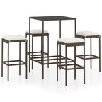 vidaXL Patio Bar Set 5 Piece, Bar Stool for Outdoor Garden Backyard, Bistro Set with Cushions, Bar Table, Farmhouse Modern Style, Poly Rattan Brown