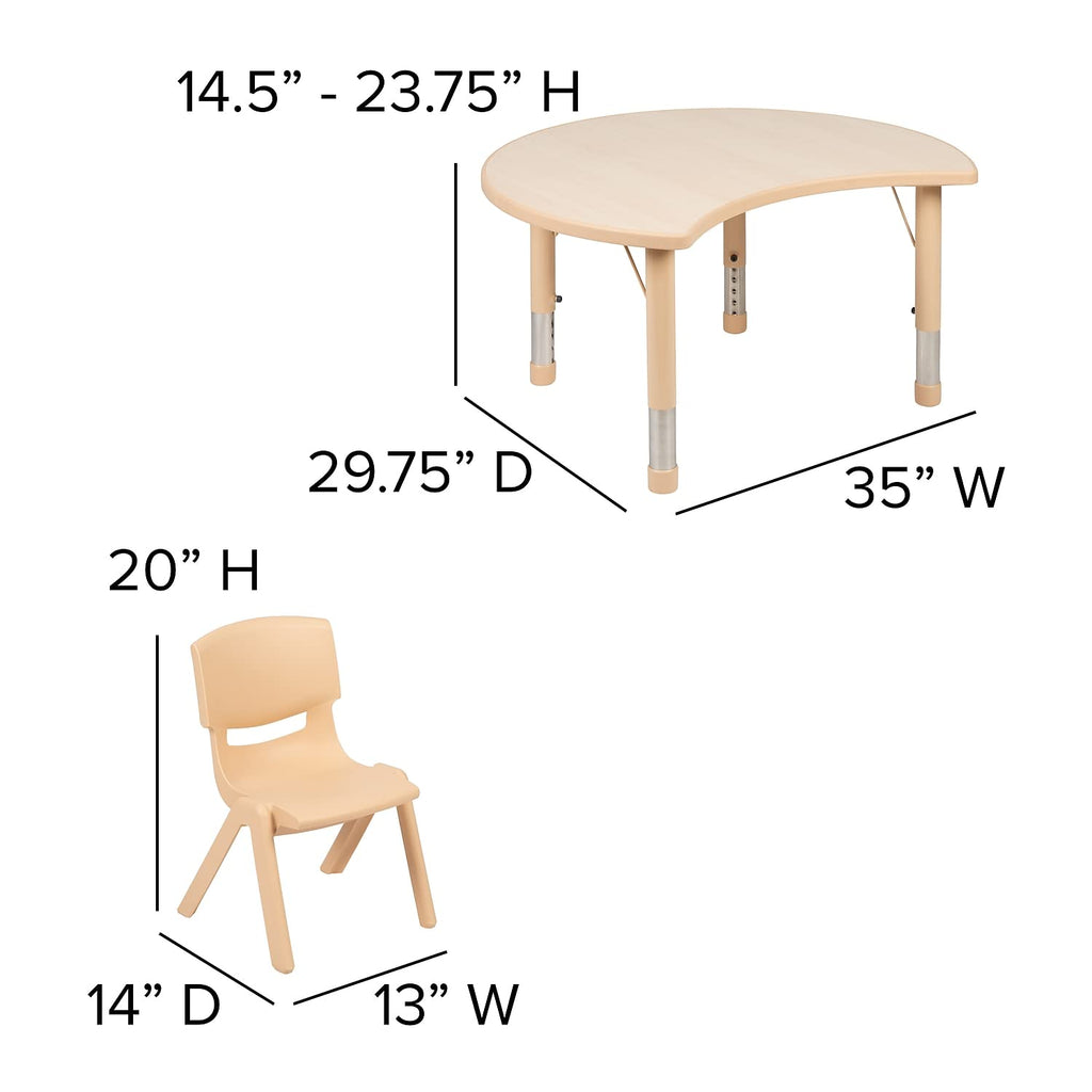 Flash Furniture 25.125'W X 35.5'L Crescent Natural Plastic Height Adjustable Activity Table Set With 2 Chairs