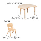 Flash Furniture 25.125'W X 35.5'L Crescent Natural Plastic Height Adjustable Activity Table Set With 2 Chairs