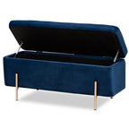 Baxton Studio Rockwell Contemporary Glam and Luxe Navy Blue Velvet Fabric Upholstered and Gold Finished Metal Storage Bench