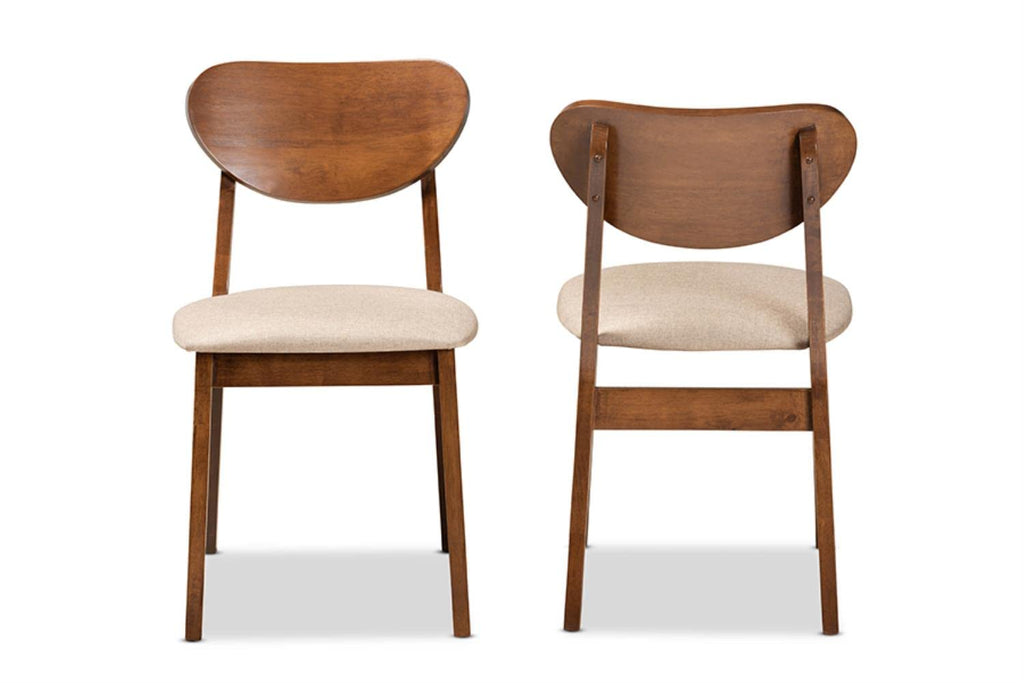 Baxton Studio Damara Mid-Century Modern Sand Fabric Upholstered and Walnut Brown Finished Wood 2-Piece Dining Chair Set