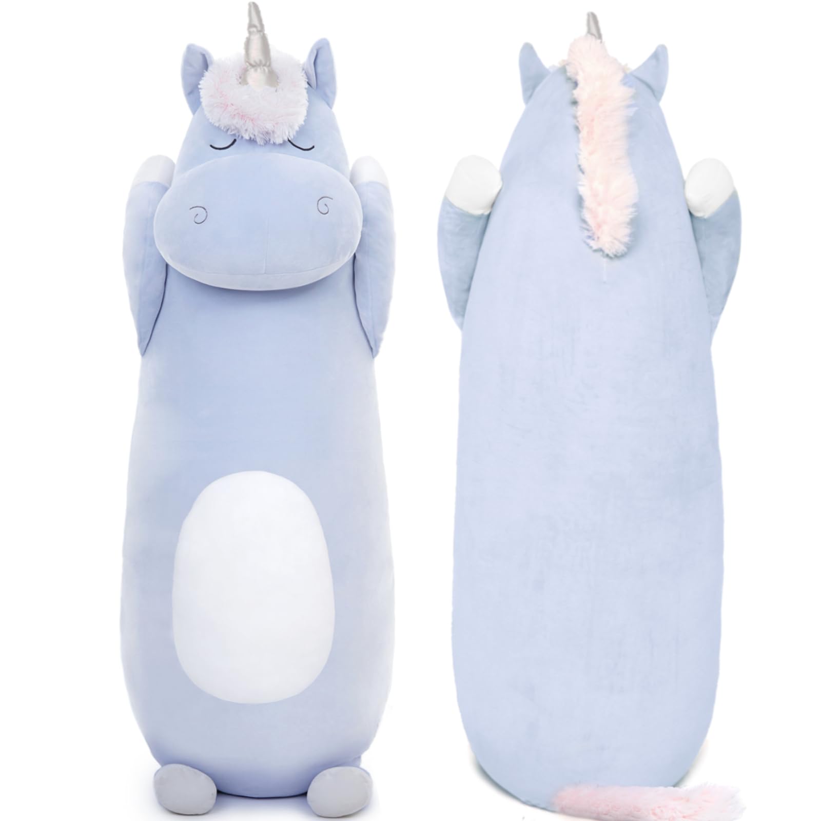 Morismos Big Unicorn Body Pillow 4 Feet, 51 In Long Plush Unicorn Pillow For Girl Boy, Blue Plush Unicorn Pillow For Girl Boy,Cu