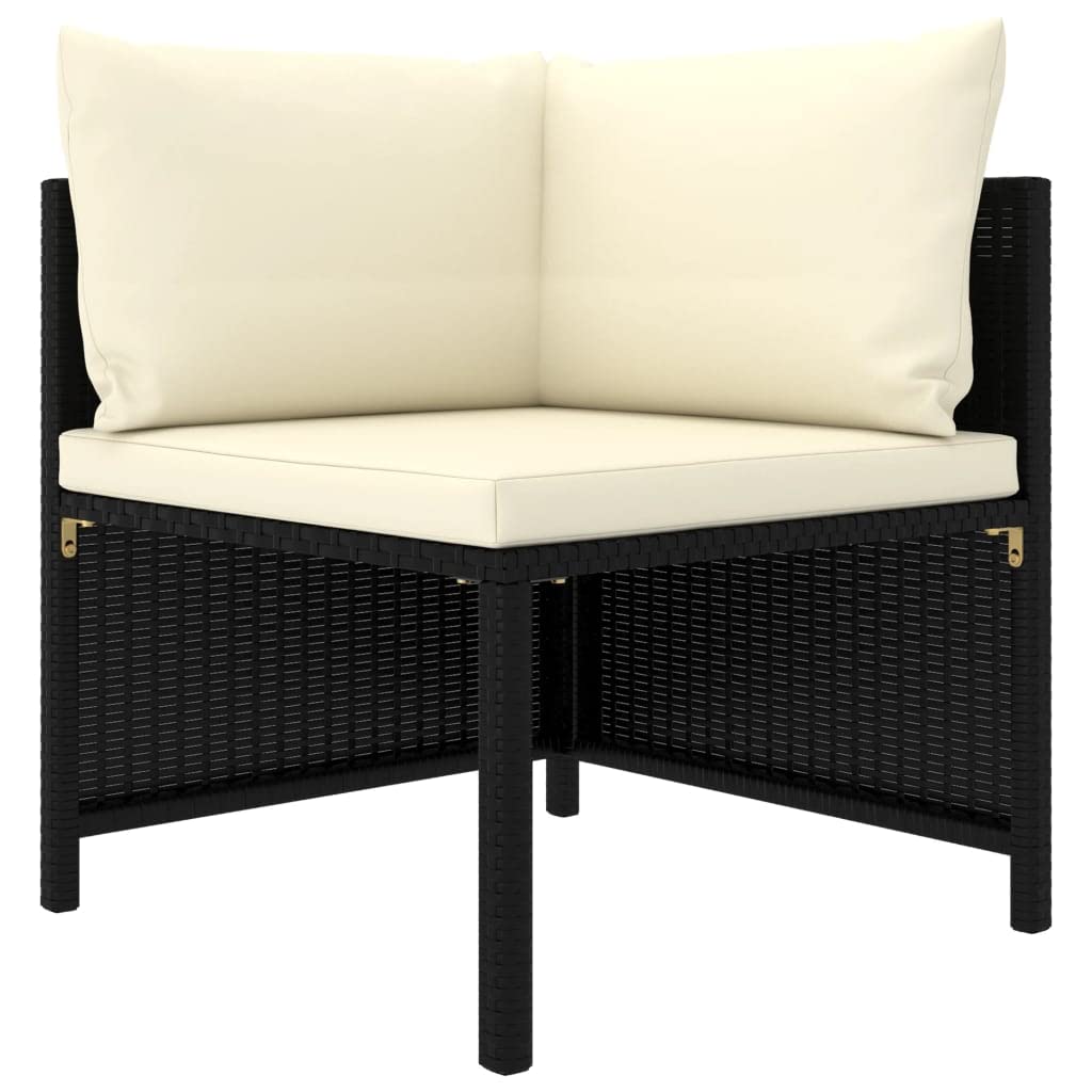 vidaXL Outdoor Patio Sofa Set - 3 Piece Rattan Construction Patio Set with Cushions in Black and Cream White